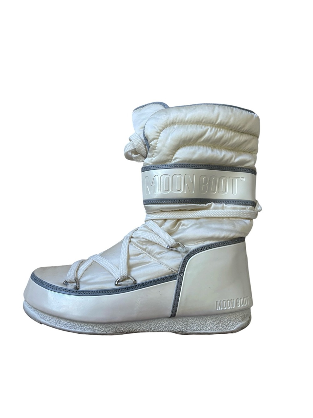 Moon Boot The Original Tecnica Icon Nylon Snow Boots White Classic Mid Calf Sz 8